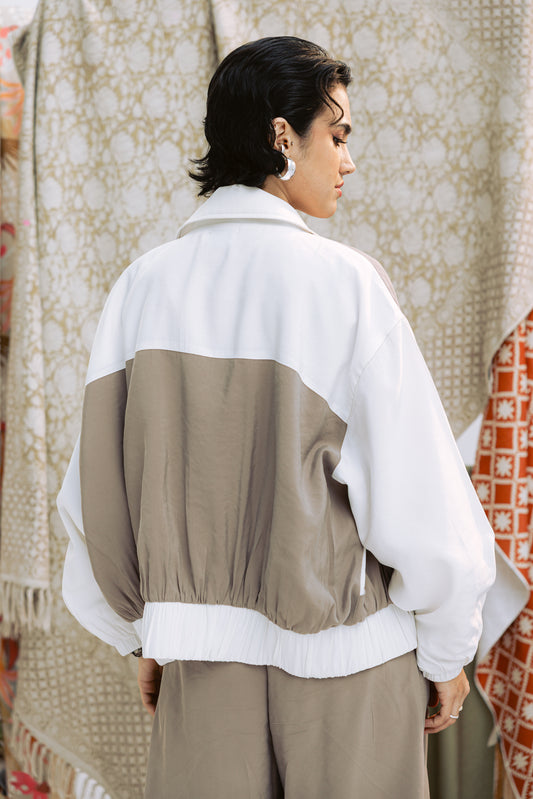 Ivory Edge Jacket in Taupe x White